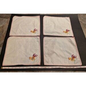 Vintage Rooster Embroidered Napkins 4 pc